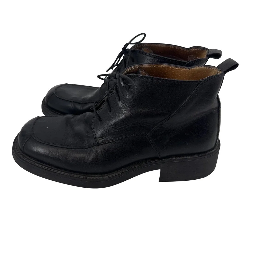 Vintage Skechers Collection Square Toe Boot 10 Black Leather Made in Italy Y2K